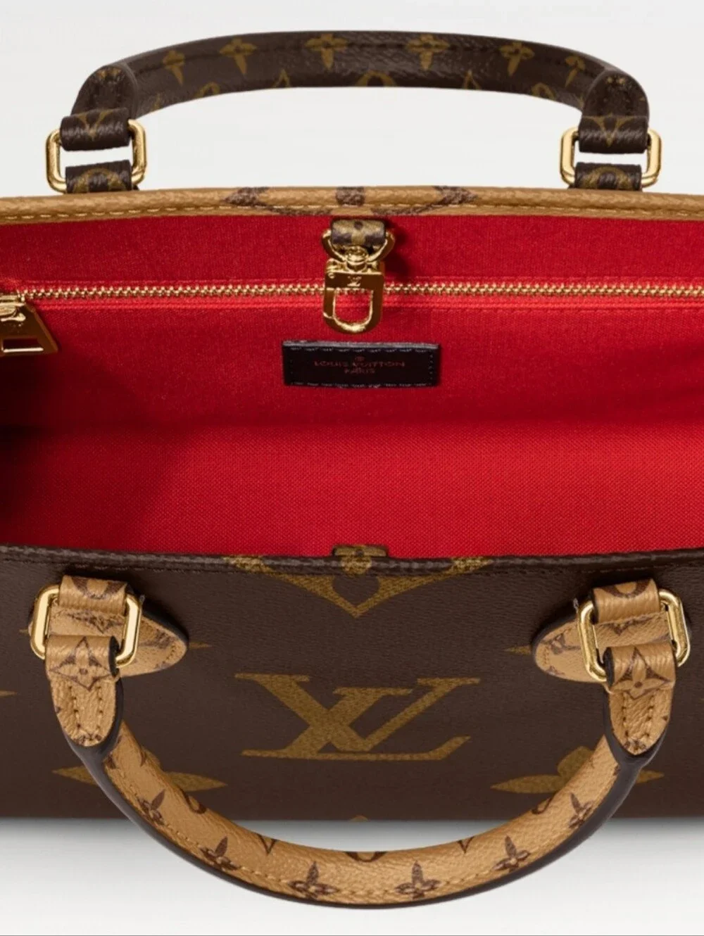 Louis Vuitton Brown Monogram Satchel with Tan Handles and Gold Hardware